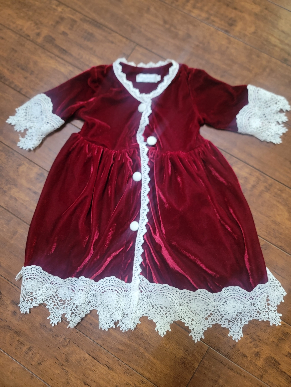 Velvet Lace-Trim Red Formal Dress for Girls